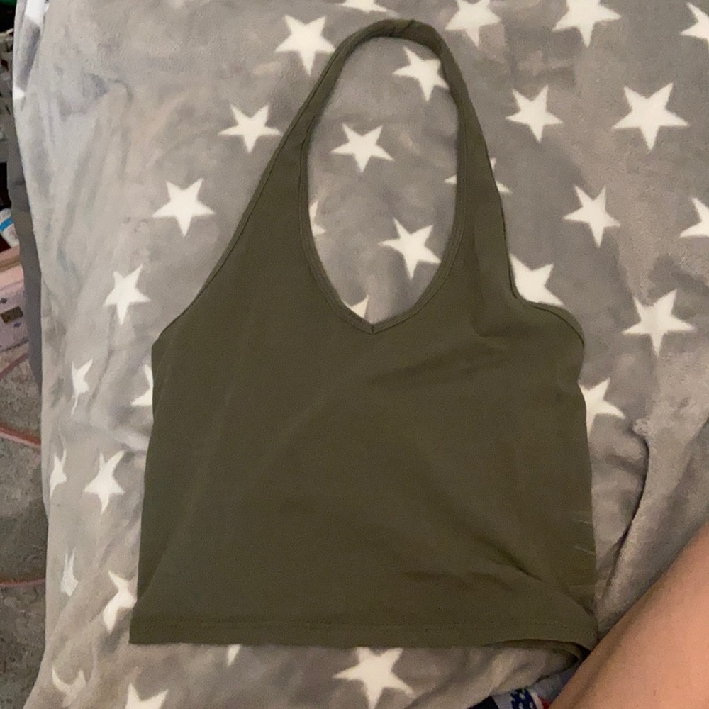 olive green haulter top